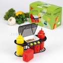 Set Condimenti Barbeque - Dispenser Salse Ketchup Maionese Sale Pepe BBQ Griglia